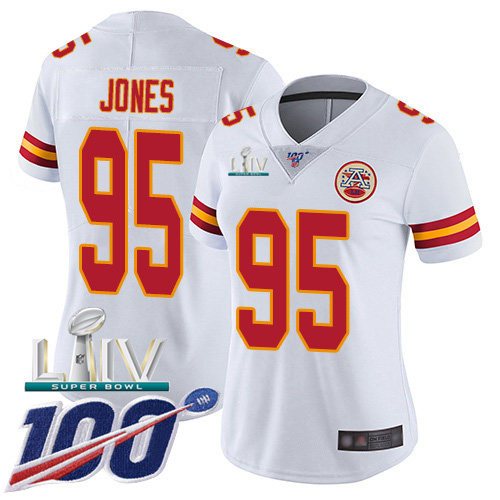 Kansas City Chiefs Nike 95 Chris Jones White Super Bowl LIV 2020 Women Stitched NFL 100th Season Vapor Untouchable Limited Jersey